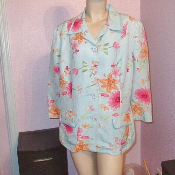 Emma James Womens Linen Blend Blazer Plus Size 18W Jacket Pockets Cottagecore - Picture 1 of 12